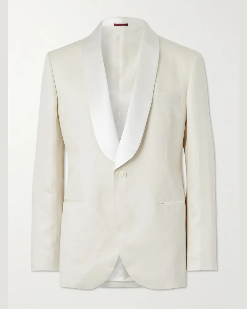 Brunello Cucinelli Smokingjacke aus Leinen mit Schalkragen aus Satin Neutral