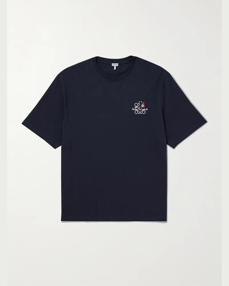 Loewe Logo-Embroidered Cotton-Jersey T-Shirt Blue