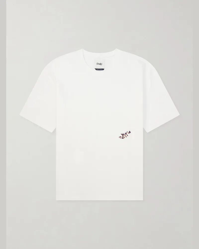 Drake's Blackthorn Embroidered Cotton-Jersey T-Shirt White