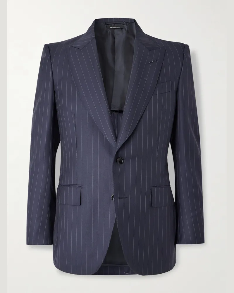 Tom Ford Dyllan schmal geschnittenes Sakko aus Woll-Twill mit Nadelstreifen Blau