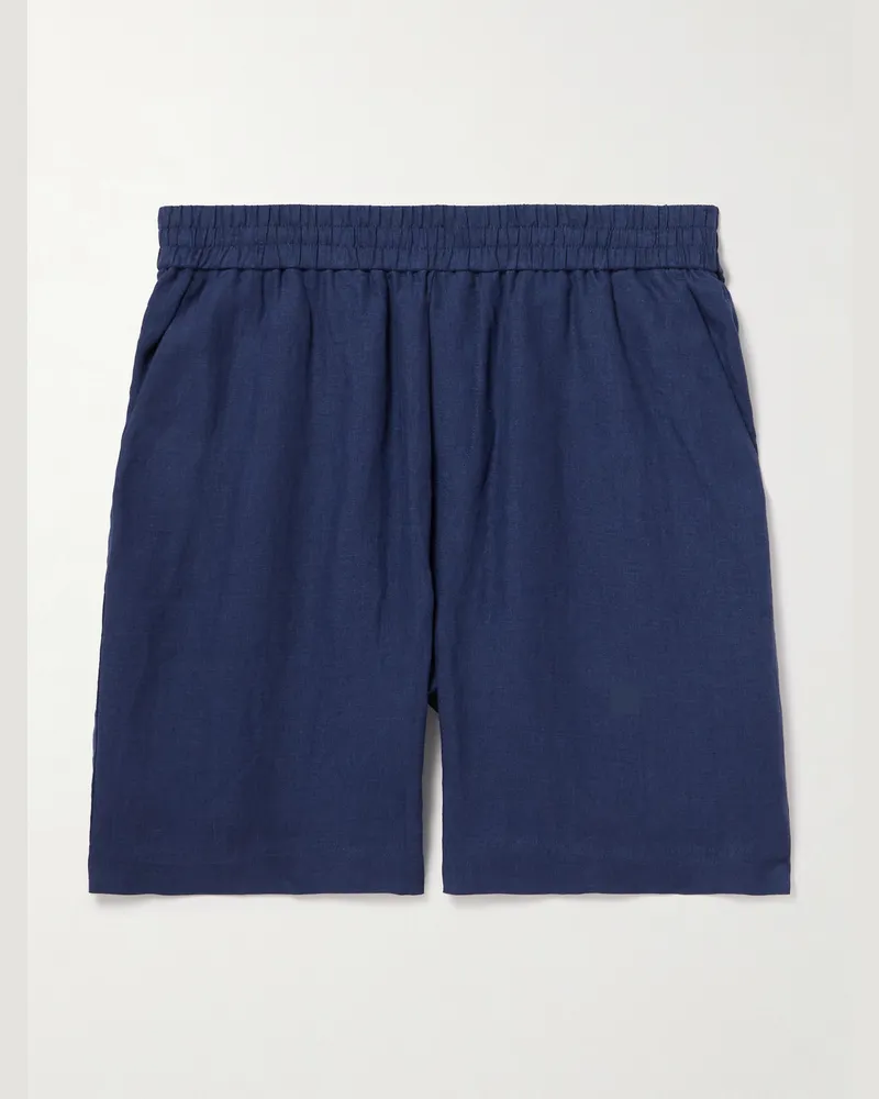 Sunspel Straight-Leg Linen Shorts Blue