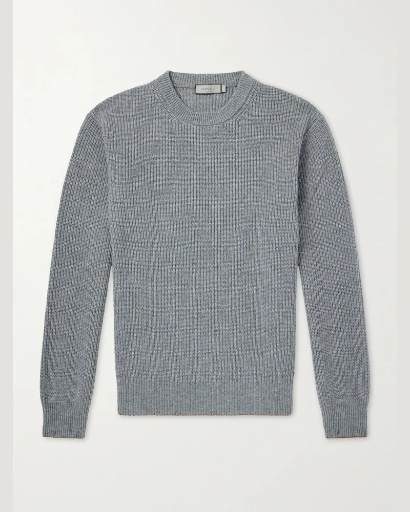Canali Ribbed Wool and Cashmere-Blend Sweater Gray