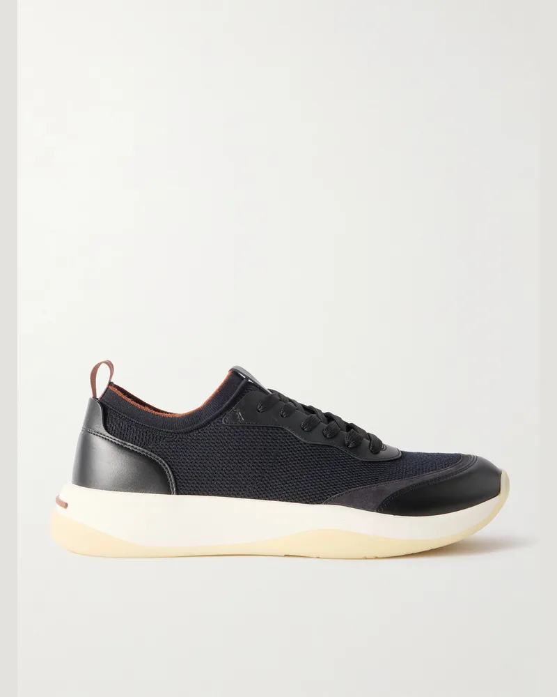 Loro Piana 410 LP Walk Sneakers aus Wish®-Wolle mit Lederbesatz Schwarz