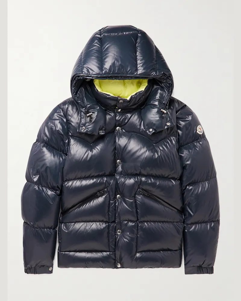 Moncler Coutard Daunenjacke aus gestepptem glänzendem Shell mit Kapuze Blau