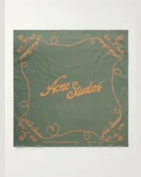 Acne Studios Tuch aus Baumwoll-Voile mit Logoprint Grün