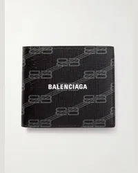 Balenciaga Logo-Print Cross-Grain Leather Billfold Wallet Schwarz