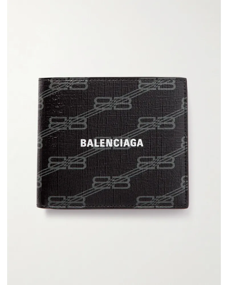 Balenciaga Logo-Print Cross-Grain Leather Billfold Wallet Schwarz