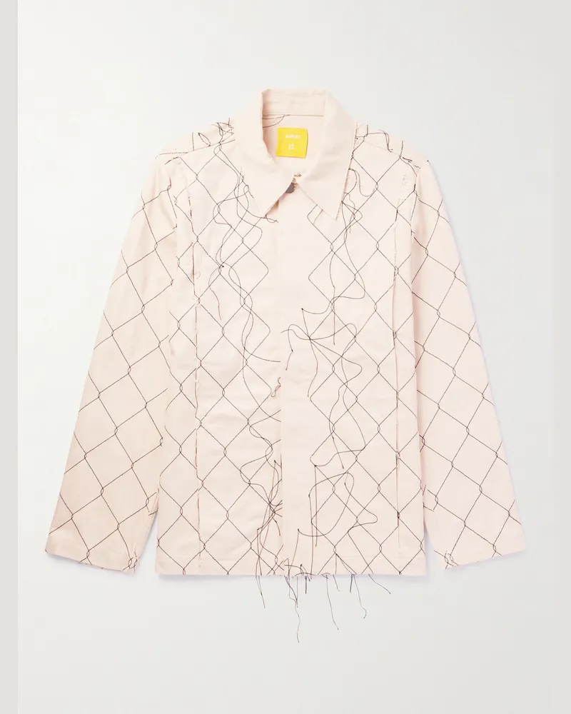 AIREI Embroidered Organic Denim Jacket Neutrals