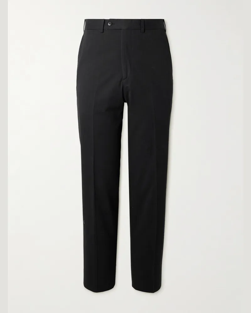 SAMAN AMEL Straight-Leg Cotton-Blend Trousers Black