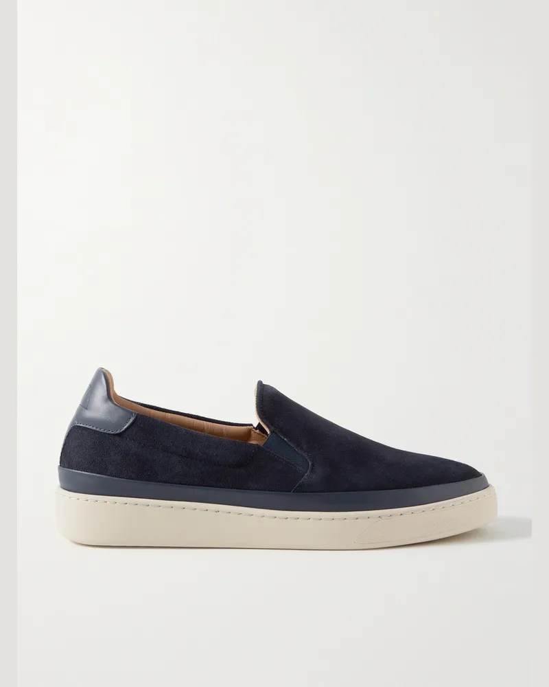 MULO Leather-Trimmed Suede Slip-On Sneakers Blue