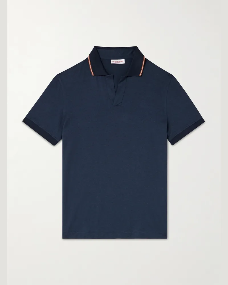 Orlebar Brown Felix Polohemd aus einer Baumwoll-Lyocell-Mischung mit Streifen Blau