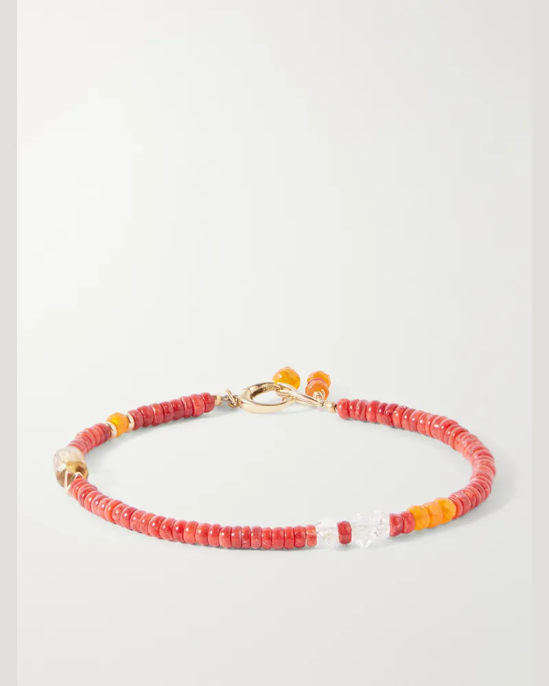Peyote Bird Surya 14-Karat Gold Multi-Stone Beaded Bracelet Orange