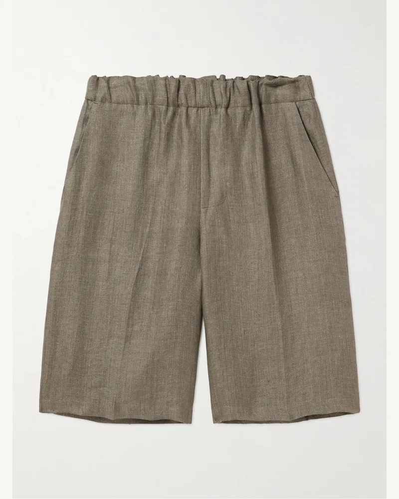 PIACENZA 1733 Tapered Linen-Twill Bermuda Shorts Green