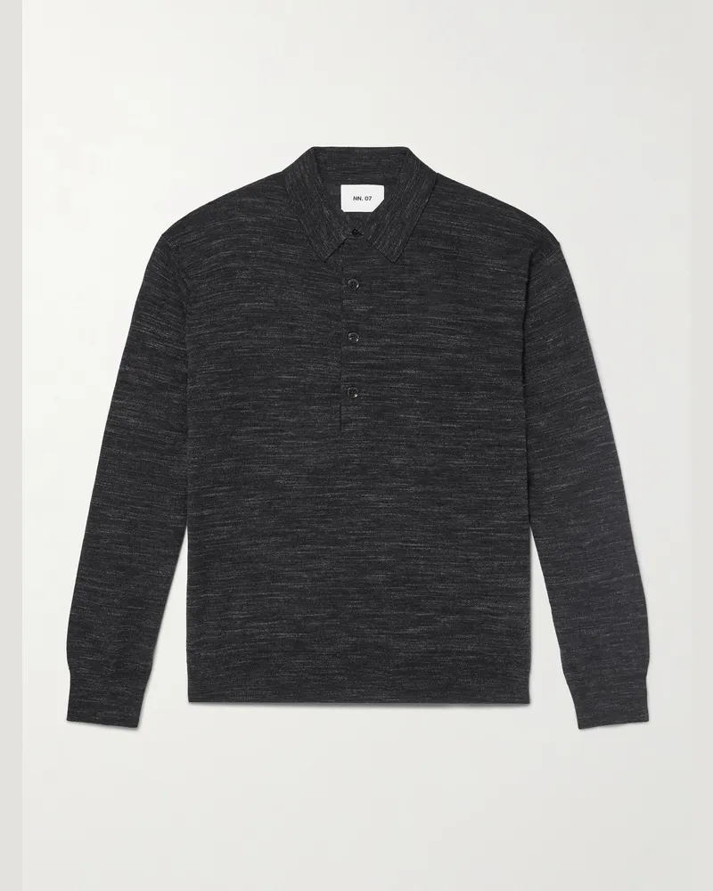 NN 07 Raymond 60010 Pullover aus Wolle mit Polokragen in Space-Dye-Färbung Schwarz