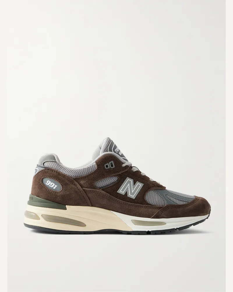 New Balance 991v2 Sneakers aus Veloursleder und Mesh Braun
