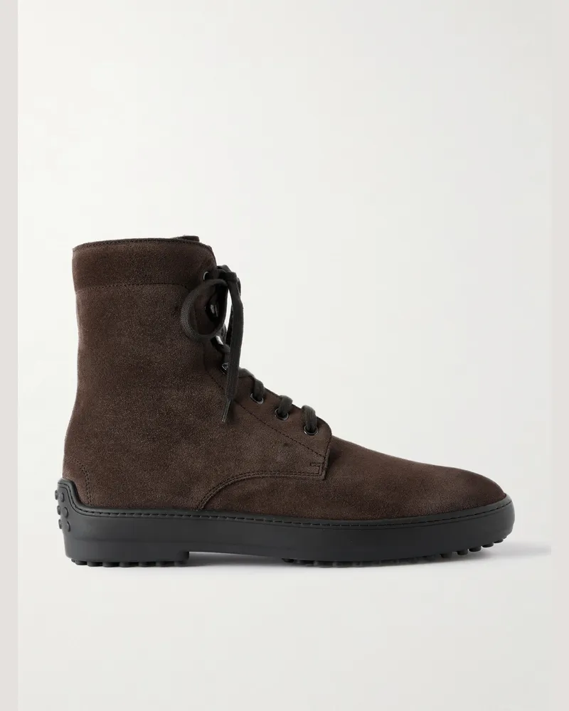 TOD'S Schnürstiefel aus Veloursleder Braun