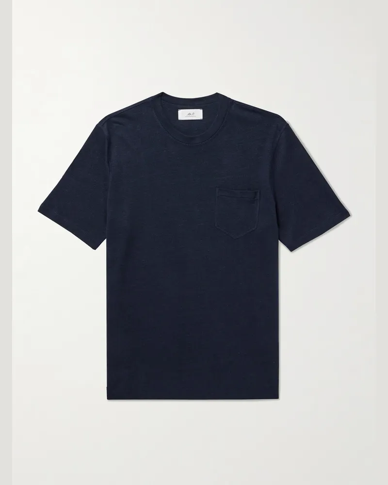 MR P. T-Shirt aus einer Leinen-Biobaumwollmischung Blau