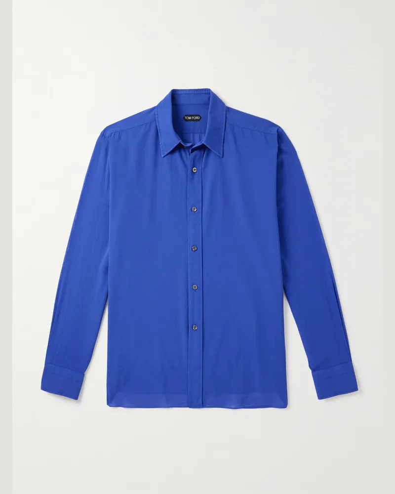 Tom Ford Hemd aus Baumwoll-Voile Blau