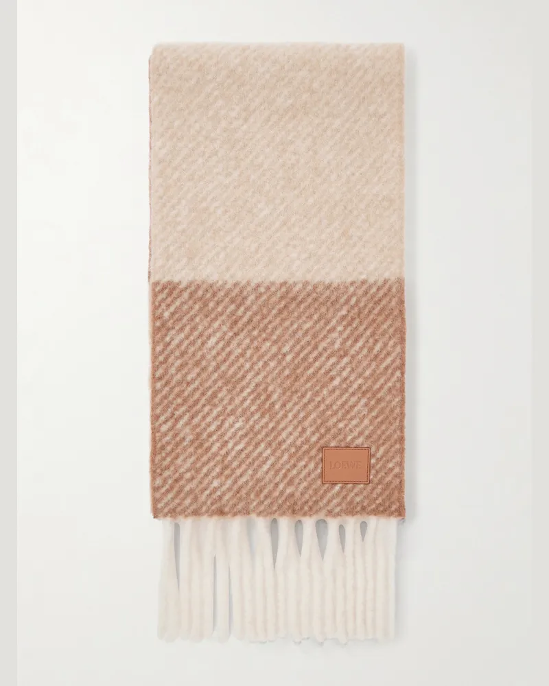 Loewe Gestreifter Schal aus einer Alpakawollmischung mit Fransen Neutral