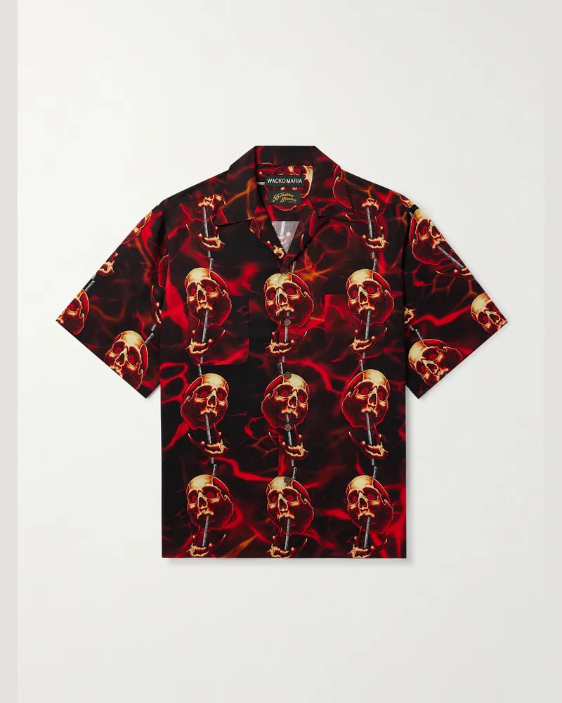 Wacko Maria 56 Tattoo Studio Camp-Collar Printed TENCEL™ Lyocell Shirt Red