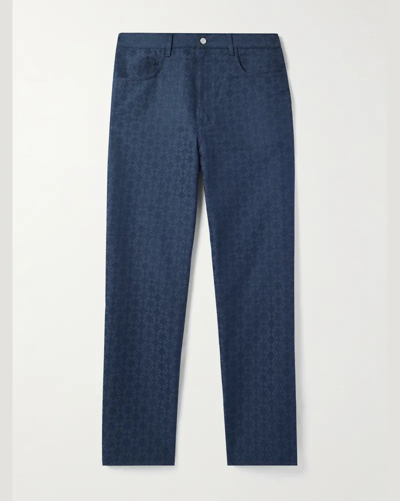 Givenchy Straight-Leg Logo-Jacquard Cotton-Blend Trousers Blue