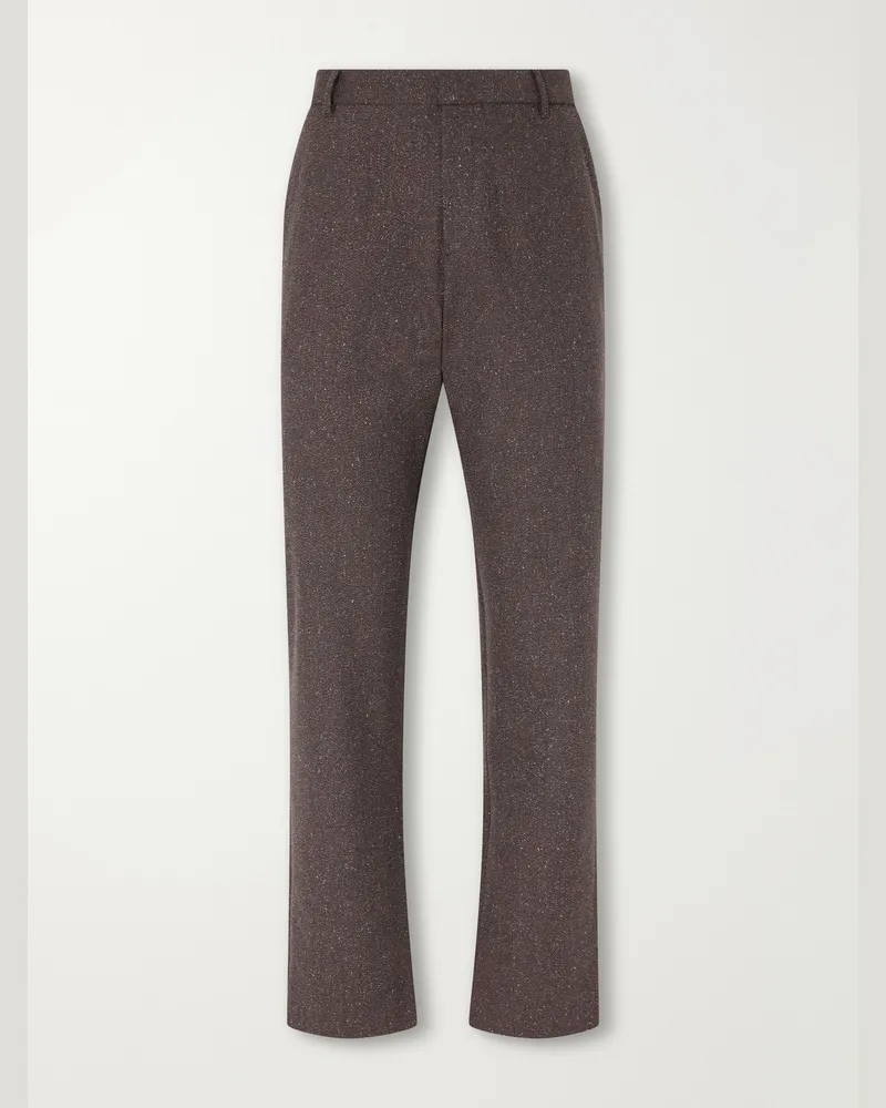Sunspel Straight-Leg Wool and Silk-Blend Donegal Tweed Trousers Brown