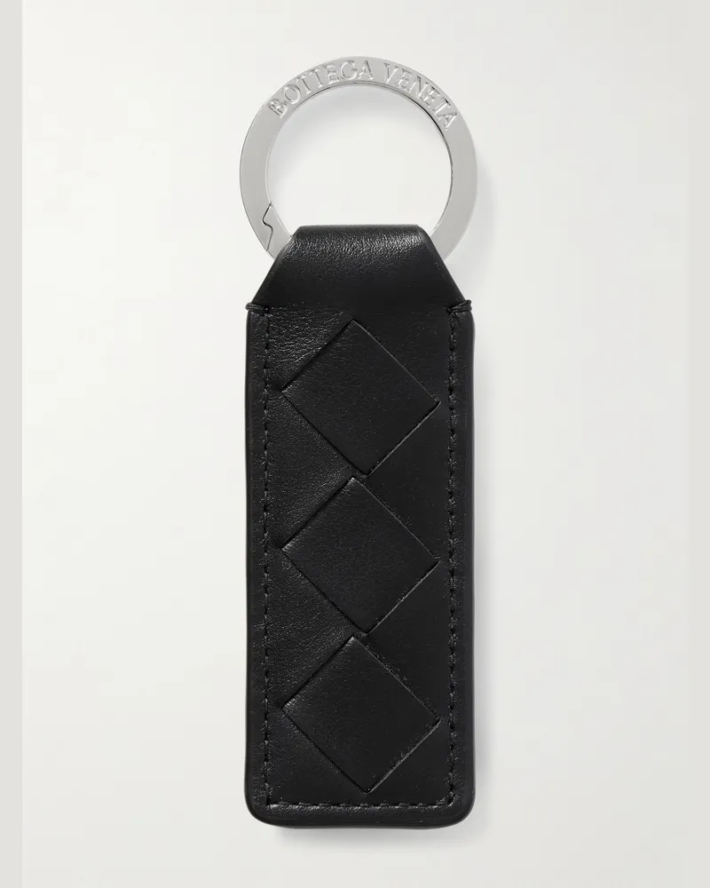 Bottega Veneta Schlüsselanhänger aus Intrecciato-Leder mit silberfarbenem Detail Schwarz