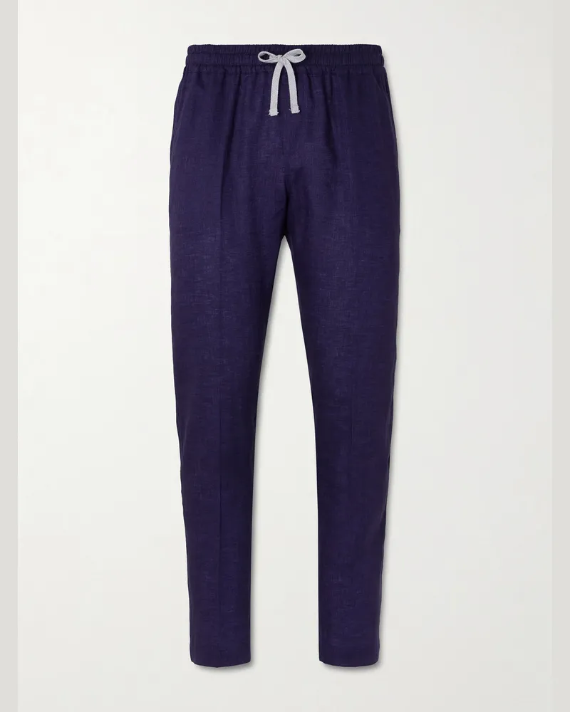 Fedeli Bonifacio Straight-Leg Linen Drawstring Trousers Blue