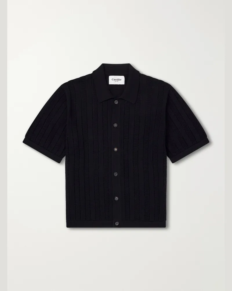 Corridor Pointelle-Knit Cotton Shirt Black