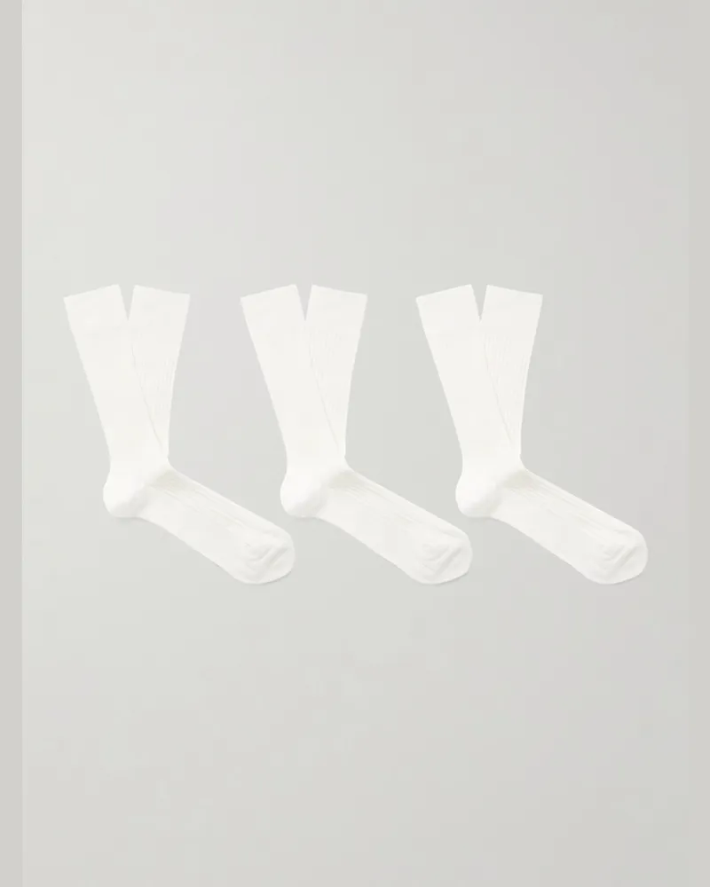 NN 07 Three-Pack Ribbed Cotton-Blend Socks White