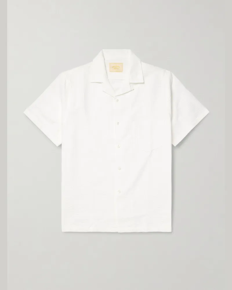 Portuguese Flannel Reeve Hemd aus Biobaumwoll-Jacquard mit wandelbarem Kragen Neutral