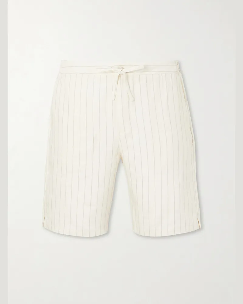 Frescobol Carioca Straight-Leg Striped Linen and Cotton-Blend Drawstring Shorts Neutrals