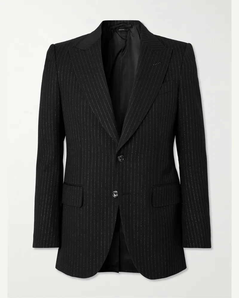 Tom Ford Dyylan schmal geschnittenes Sakko aus Twill einer Metallic-Wollmischung mit Nadelstreifen Schwarz