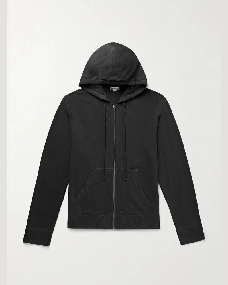 James Perse Garment-Dyed Cotton-Jersey Zip-Up Hoodie Gray