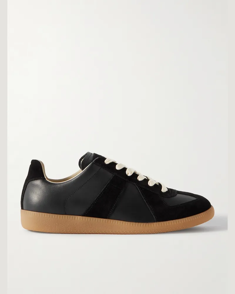 Maison Margiela Replica Leather and Suede Sneakers Black