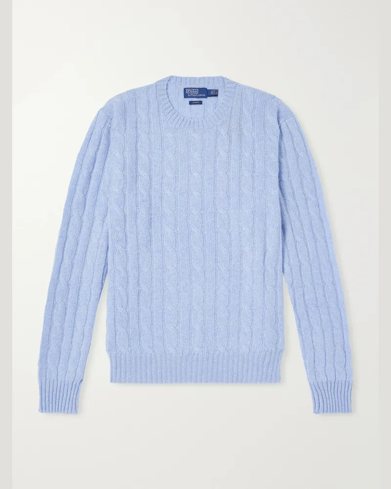 Ralph Lauren Logo-Embroidered Cable-Knit Cashmere Sweater Blue