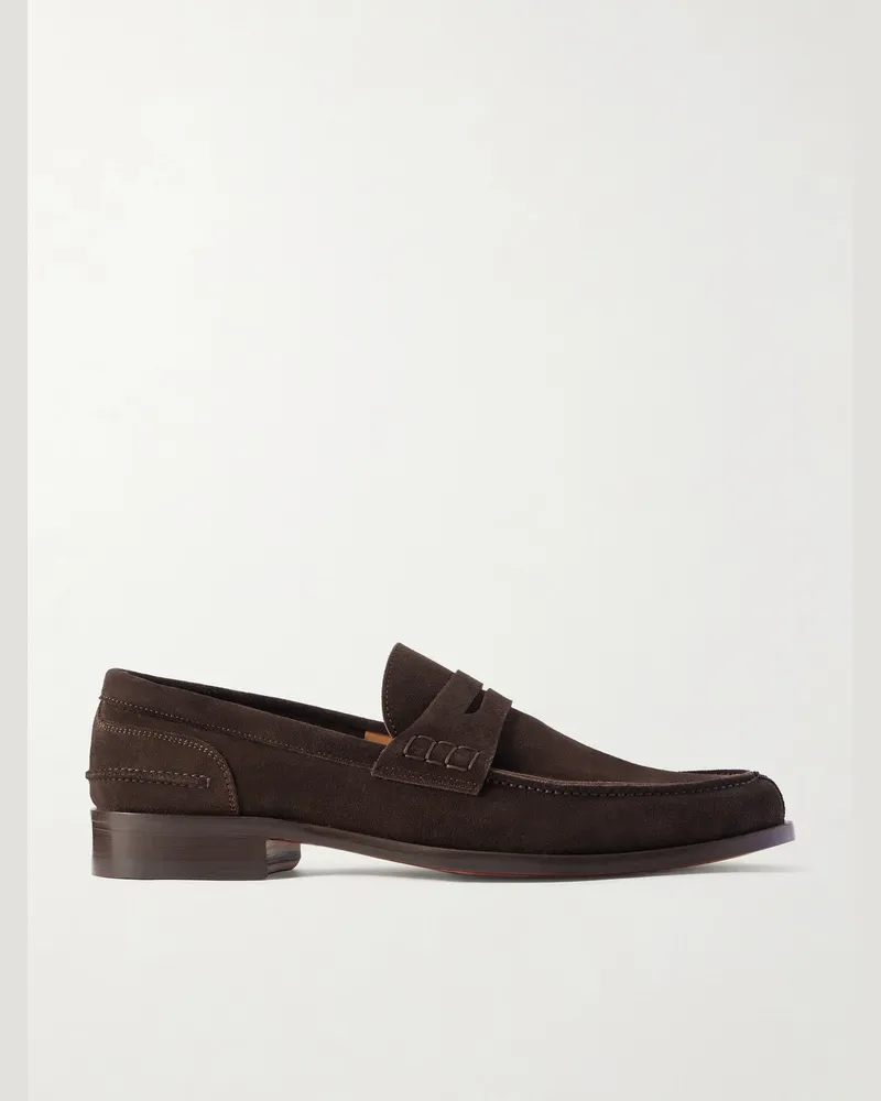 MR P. Split-Toe Suede Penny Loafers Brown