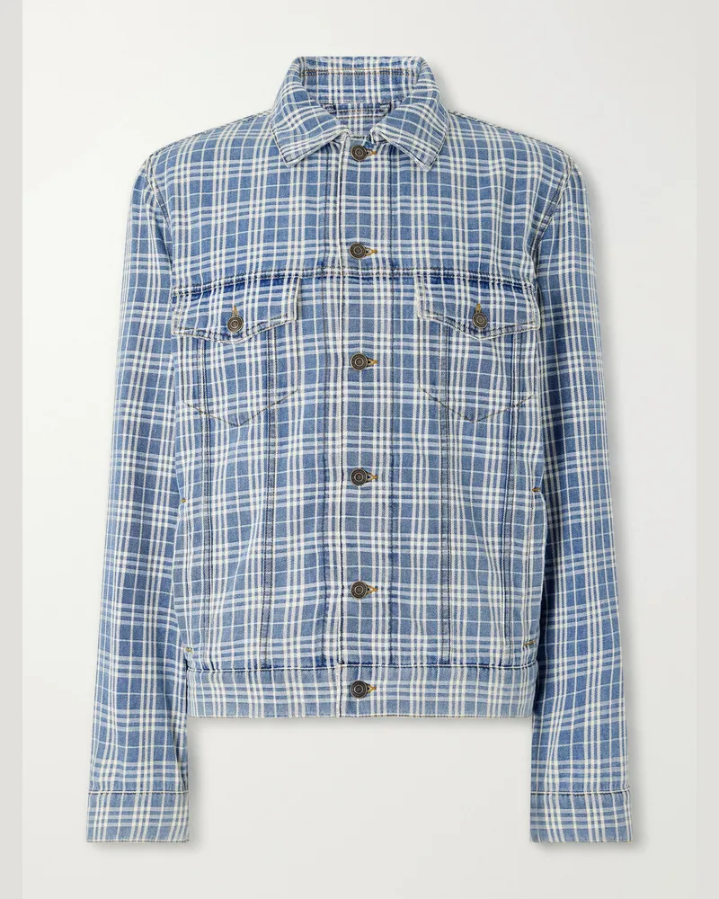 Burberry Checked Denim Jacket Blue