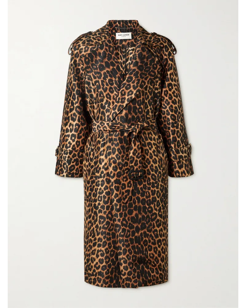 Saint Laurent Trenchcoat aus Seiden-Voile mit Leopardenprint Braun