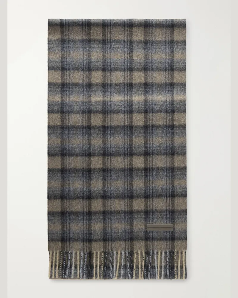 Ermenegildo Zegna Checked Brushed Cashmere Scarf Brown