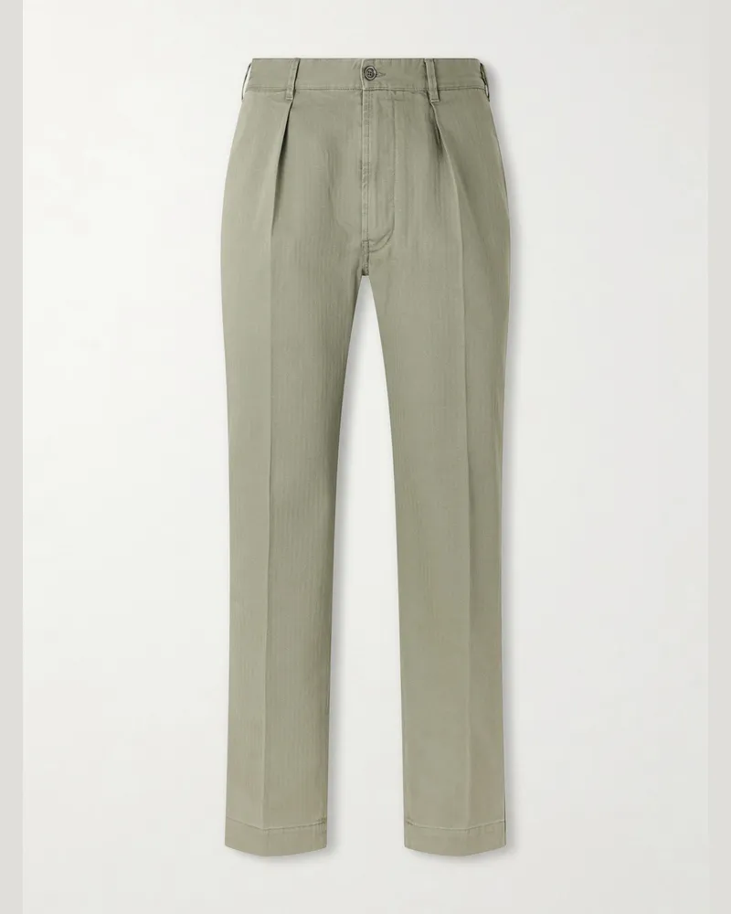 Drake's Games Straight-Leg Herringbone Cotton Suit Trousers Green