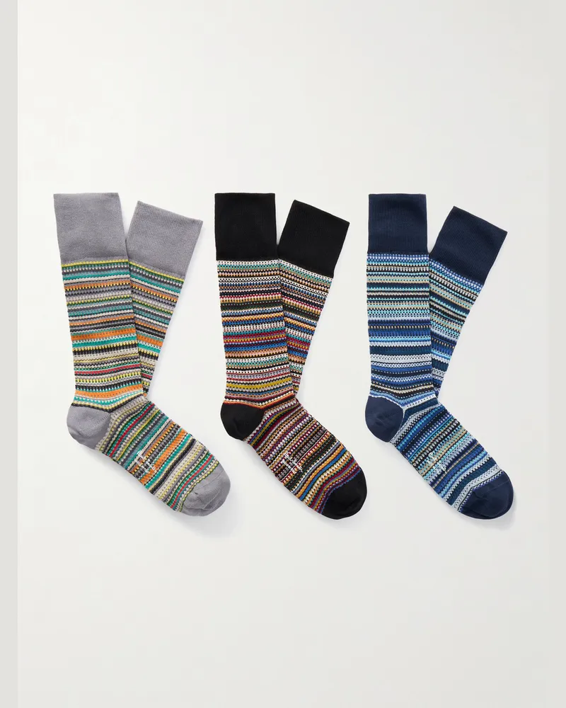Paul Smith Three-Pack Striped Cotton-Blend Socks Multi
