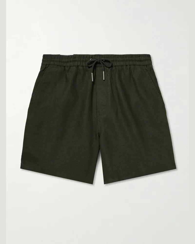 NN 07 Gregor 1454 Straight-Leg Linen Drawstring Shorts Green