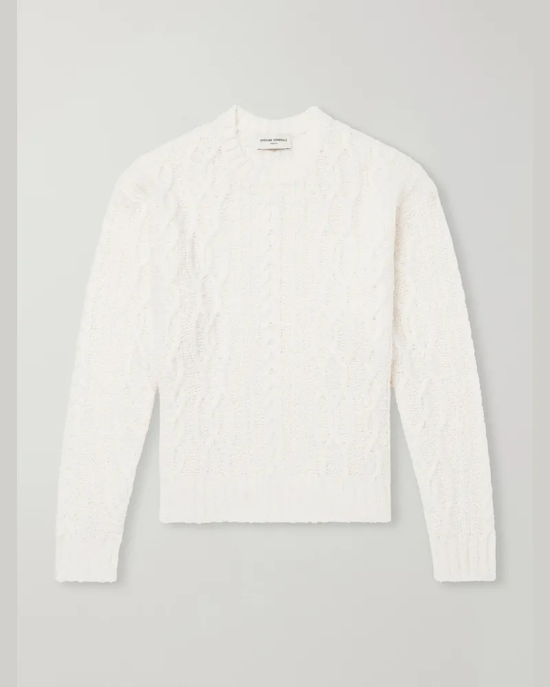 Officine Generale Remy Cable-Knit Wool-Blend Bouclé Sweater Neutrals