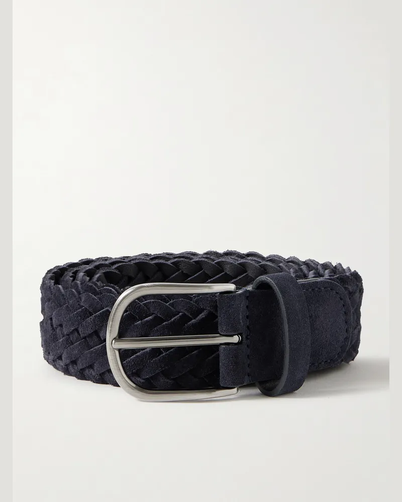 Anderson's 3.5cm Woven Suede Belt Blue