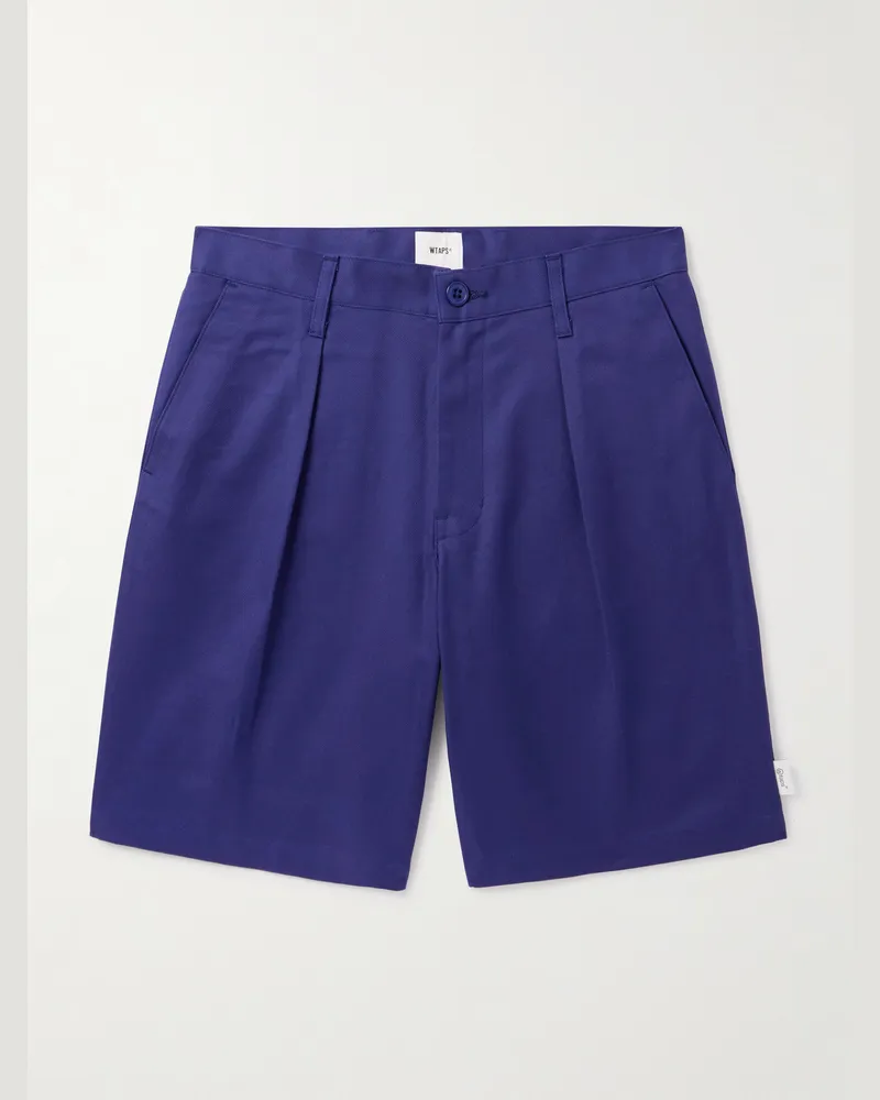 WTAPS Straight-Leg Pleated Cotton-Twill Shorts Blue
