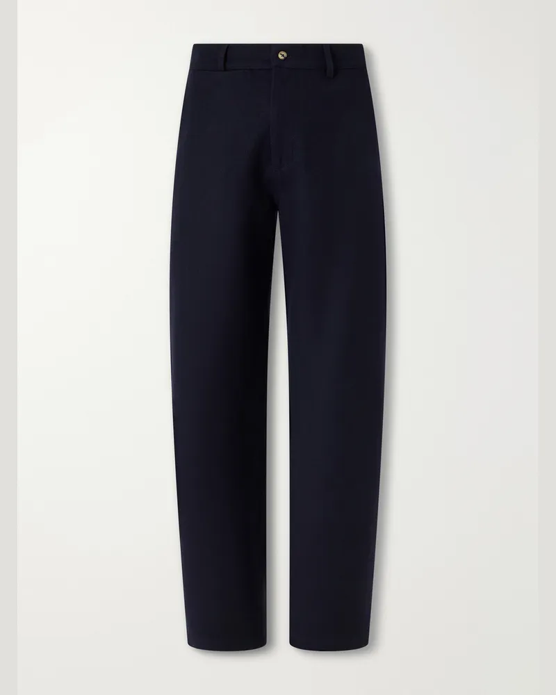 De Bonne Facture Balloon Wide-Leg Wool and Cotton-Blend Trousers Blue