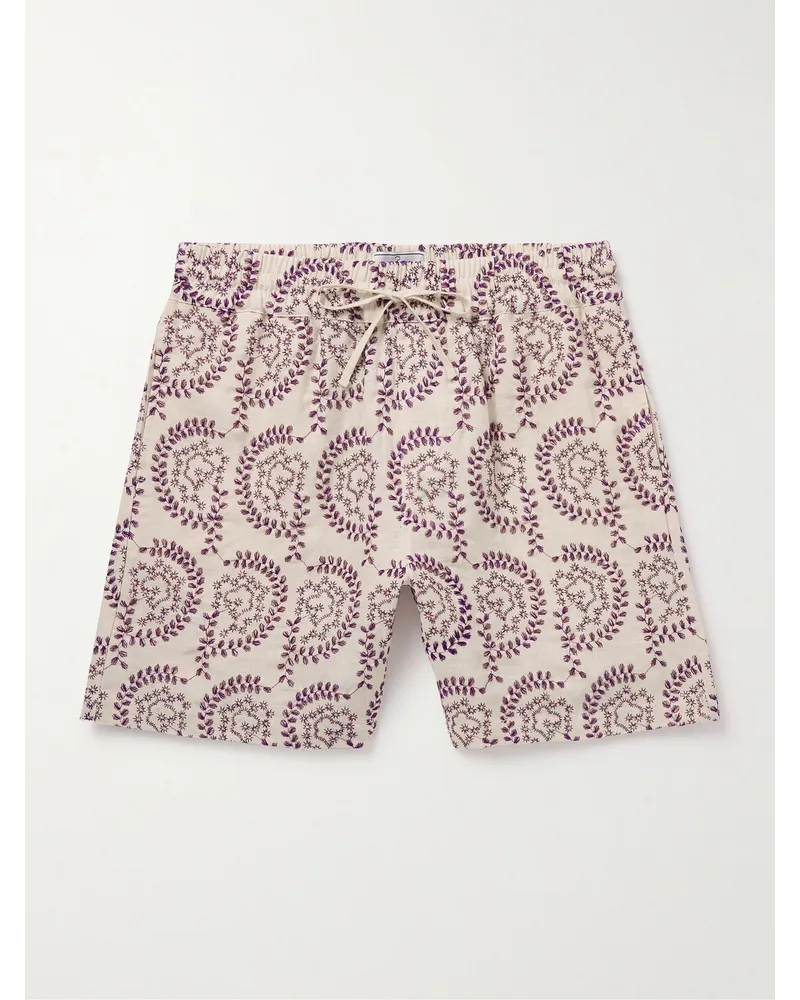 Portuguese Flannel Nature gerade geschnittene Shorts aus besticktem Leinen mit Kordelzugbund Weiß