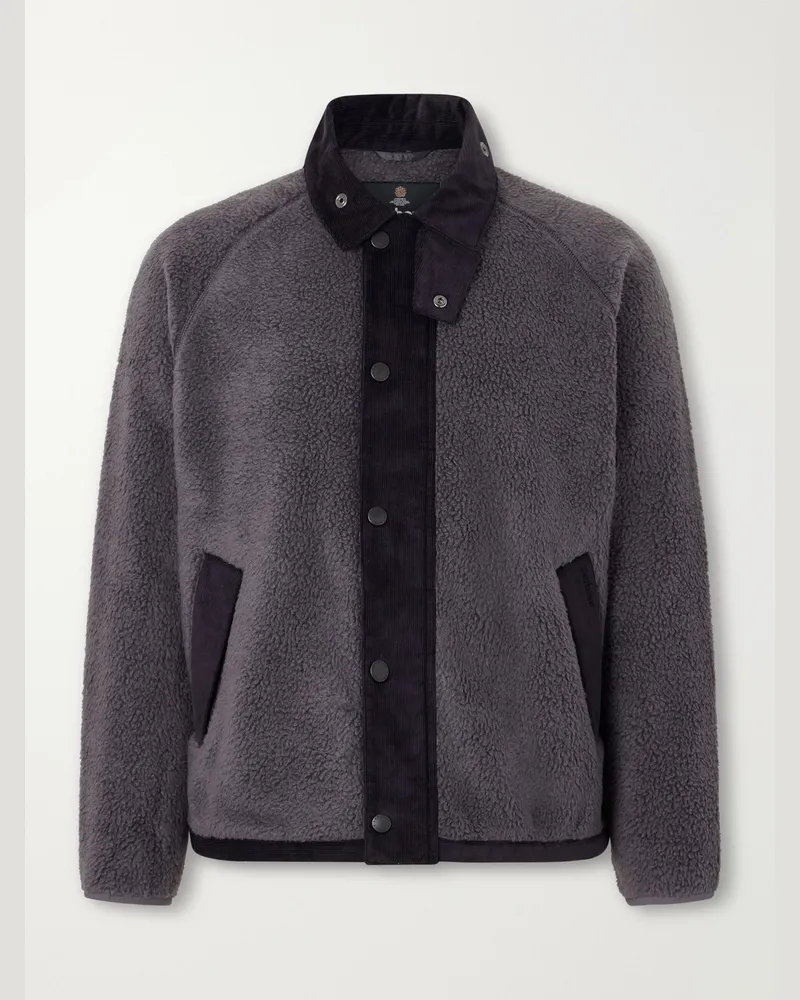 Barbour Transporter Corduroy-Trimmed Fleece Jacket Gray