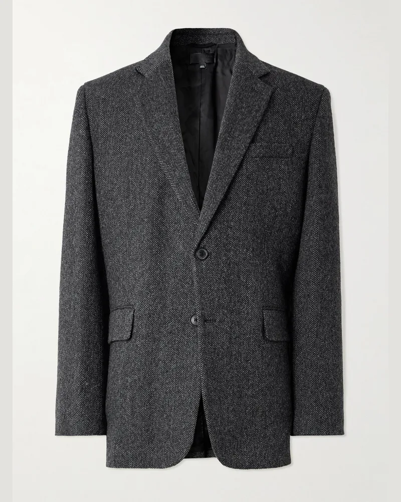 Nili Lotan Roy Suede-Trimmed Herrinbone Wool Blazer Gray
